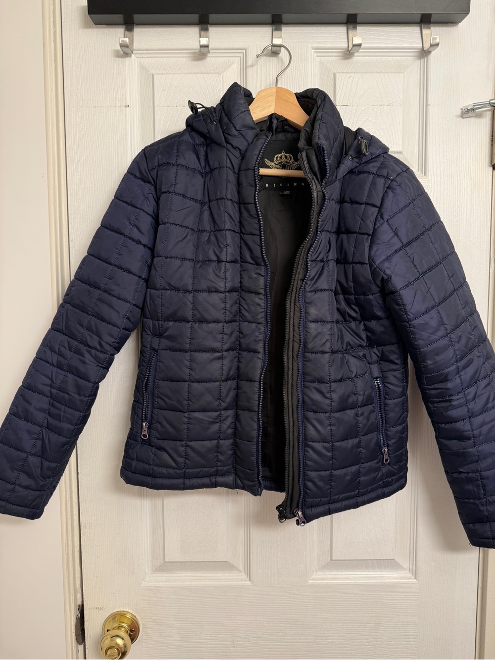Navy Quilted Hooded Jacket
